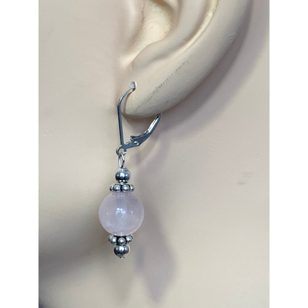 Rose Quartz Sterling Silver Lever Back Dangle Earrings, Pink Stone Earring